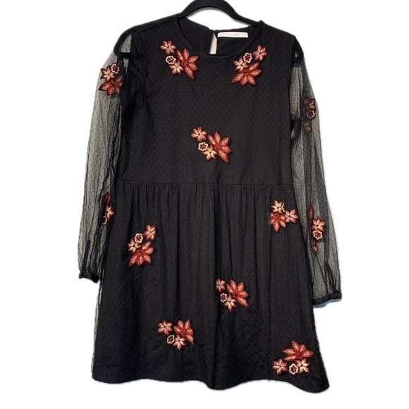 ZARA | Trafaluc Collection Black and Red Floral Embroidered Dress - Picture 1 of 14